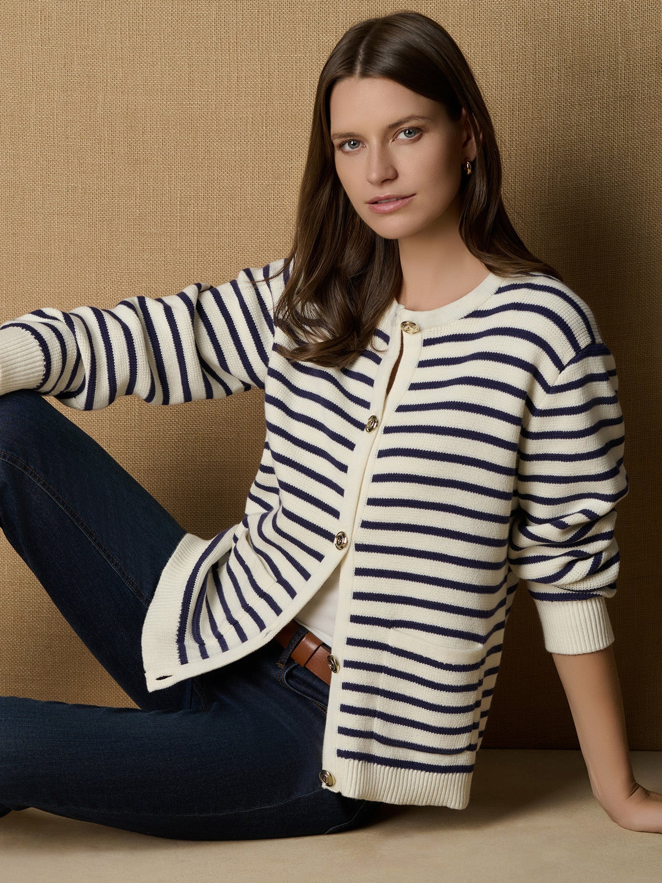 Button Front Stripe Cardigan